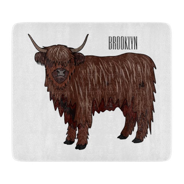 Highland cow cartoon illustration  cutting board (Front)