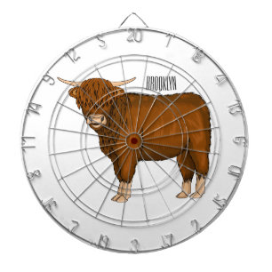 Highland cow cartoon illustration dartboard