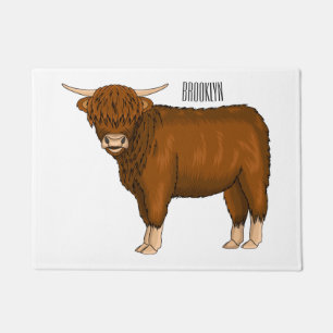 Highland cow cartoon illustration doormat