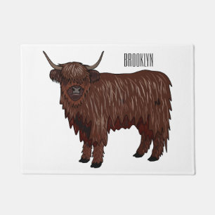 Highland cow cartoon illustration  doormat