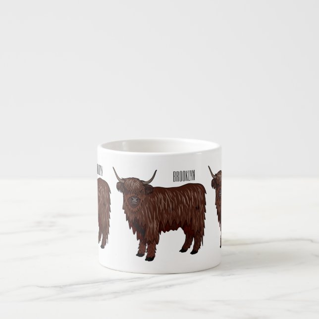 Highland cow cartoon illustration  espresso cup (Front)