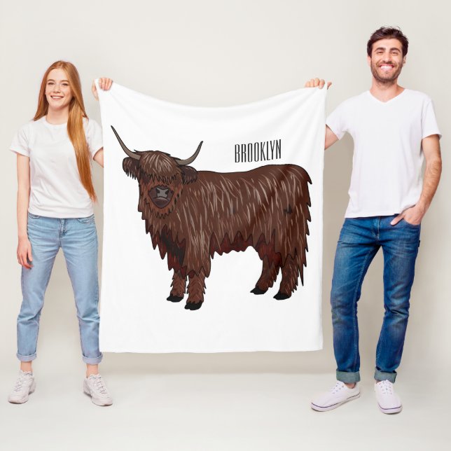 Highland cow cartoon illustration  fleece blanket (In Situ)