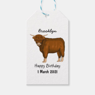 Highland cow cartoon illustration gift tags