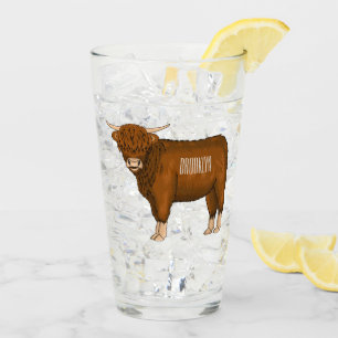 Highland cow cartoon illustration glass