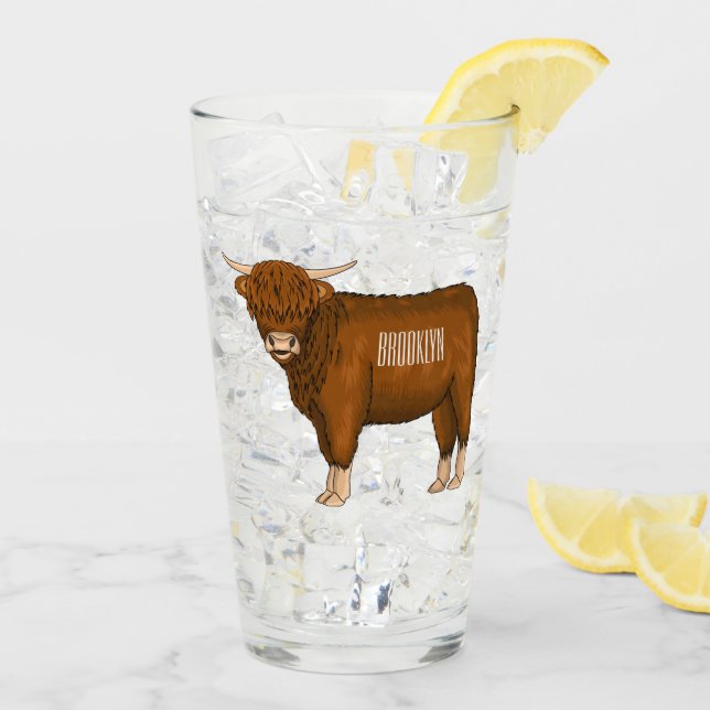 Highland cow cartoon illustration glass (Back Ice)
