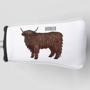 Highland cow cartoon illustration golf head cover