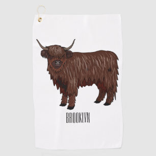 Highland cow cartoon illustration  golf towel