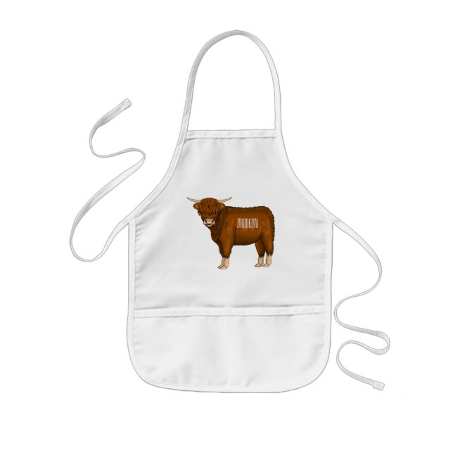 Highland cow cartoon illustration  kids apron (Front)