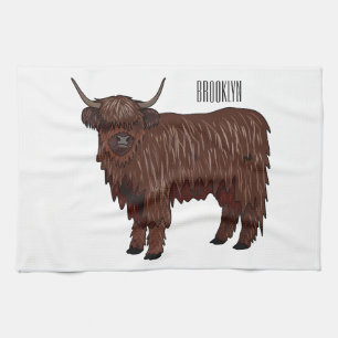 Highland cow cartoon illustration kitchen towel