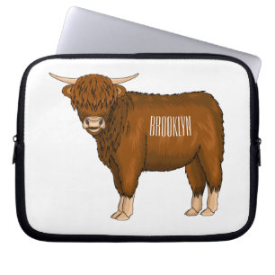 Highland cow cartoon illustration laptop sleeve