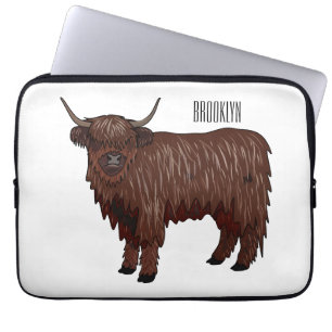 Highland cow cartoon illustration laptop sleeve