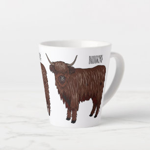 Highland cow cartoon illustration  latte mug