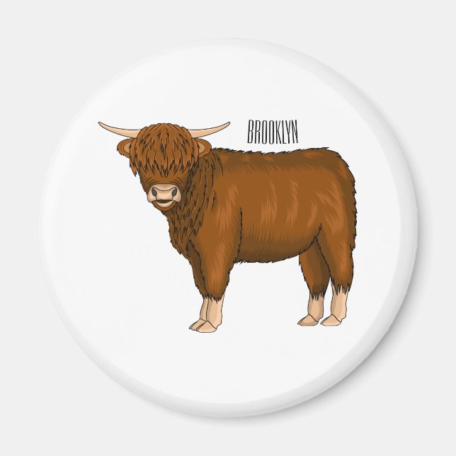 Highland cow cartoon illustration  magnet (Front)