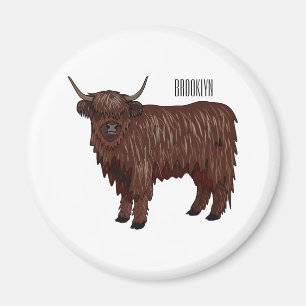Highland cow cartoon illustration magnet
