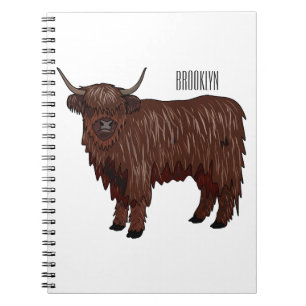 Highland cow cartoon illustration  notebook