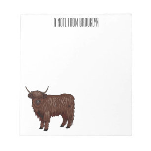 Highland cow cartoon illustration notepad