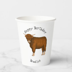 Highland cow cartoon illustration paper cups