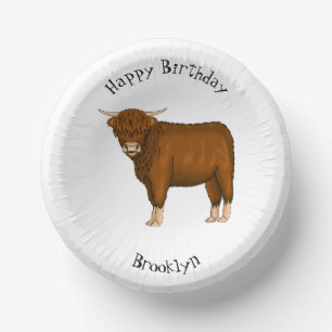 Highland cow cartoon illustration paper plate