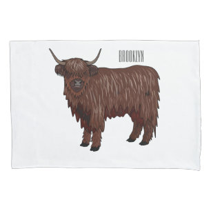Highland cow cartoon illustration  pillowcase