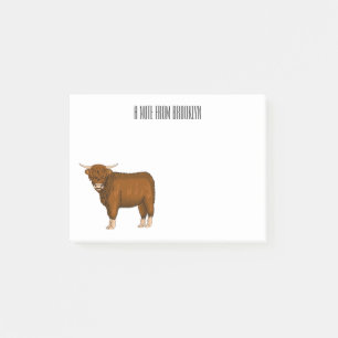 Highland cow cartoon illustration  post-it notes