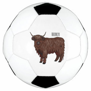 Highland cow cartoon illustration soccer ball