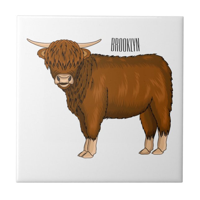 Highland cow cartoon illustration  tile (Front)