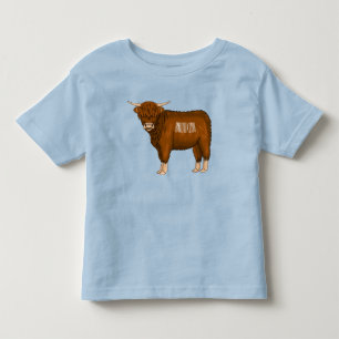 Highland cow cartoon illustration toddler t-shirt
