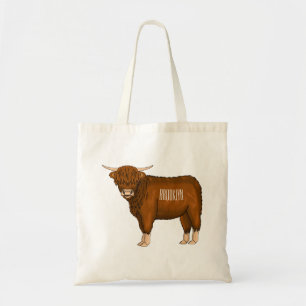 Highland cow cartoon illustration  tote bag