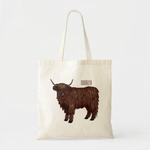 Highland cow cartoon illustration tote bag