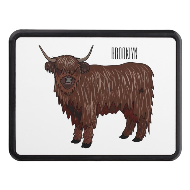 Highland cow cartoon illustration  trailer hitch cover (Front)