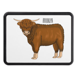 Highland cow cartoon illustration trailer hitch cover