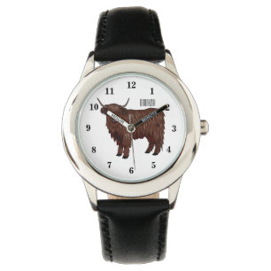 Highland cow cartoon illustration watch