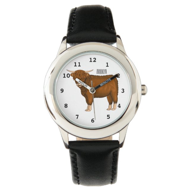 Highland cow cartoon illustration watch (Front)