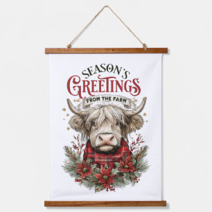 Highland Cow Christmas Art – Rustic Farmhouse  Hanging Tapestry