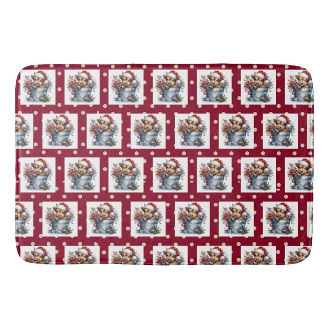 Highland Cow Christmas  Bath Mat (Front)