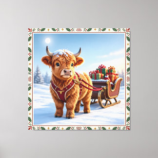 highland cow Christmas Canvas Print