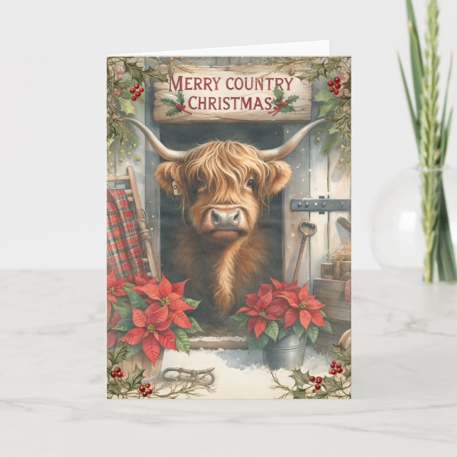 Highland Cow Christmas  Card (Front)
