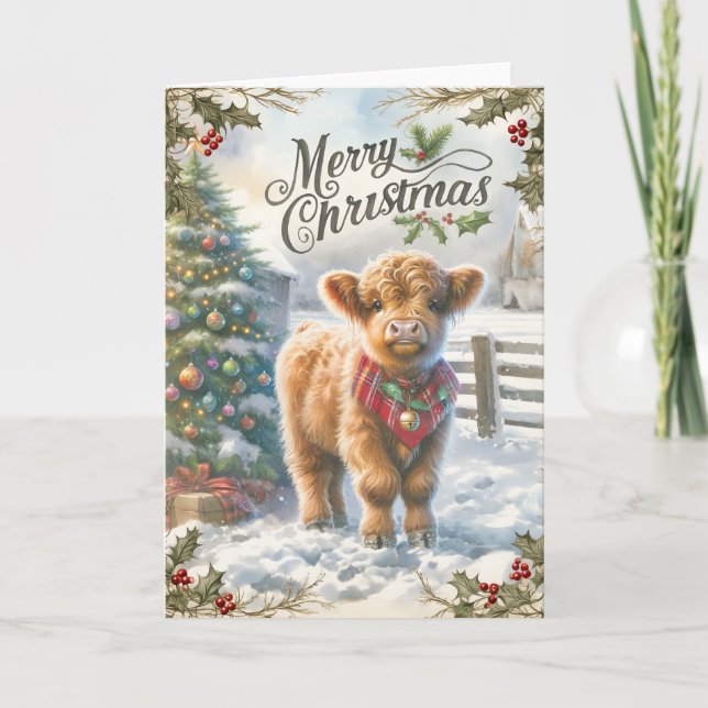 Highland Cow Christmas  Card (Front)