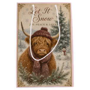 Highland Cow Christmas Card Medium Gift Bag