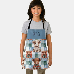 Highland Cow Christmas Crew Personalized Kids Apron