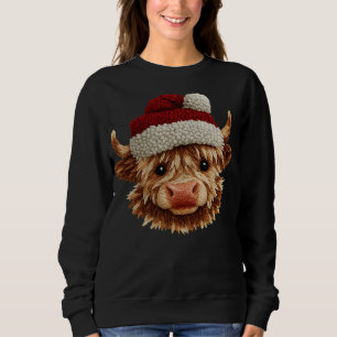 Highland Cow Christmas - Cute Furry Santa Hat Holi Sweatshirt