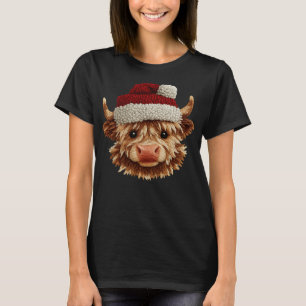 Highland Cow Christmas - Cute Furry Santa Hat Holi T-Shirt