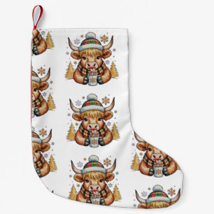Highland Cow Christmas Fluffy Cozy Cute Gold Xmas Small Christmas Stocking