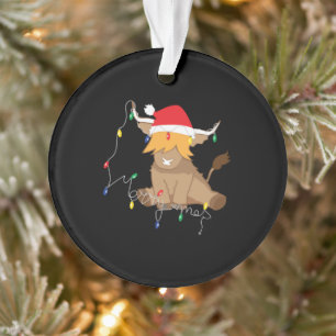 Highland cow christmas lights ornament