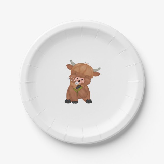Highland Cow Christmas Merry and Bright, Scottish, Paper Plate (Front)