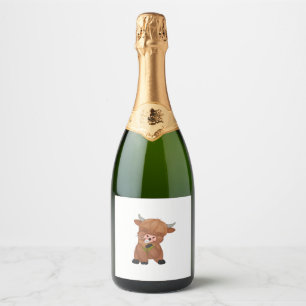 Highland Cow Christmas Merry and Bright, Scottish, Sparkling Wine Label