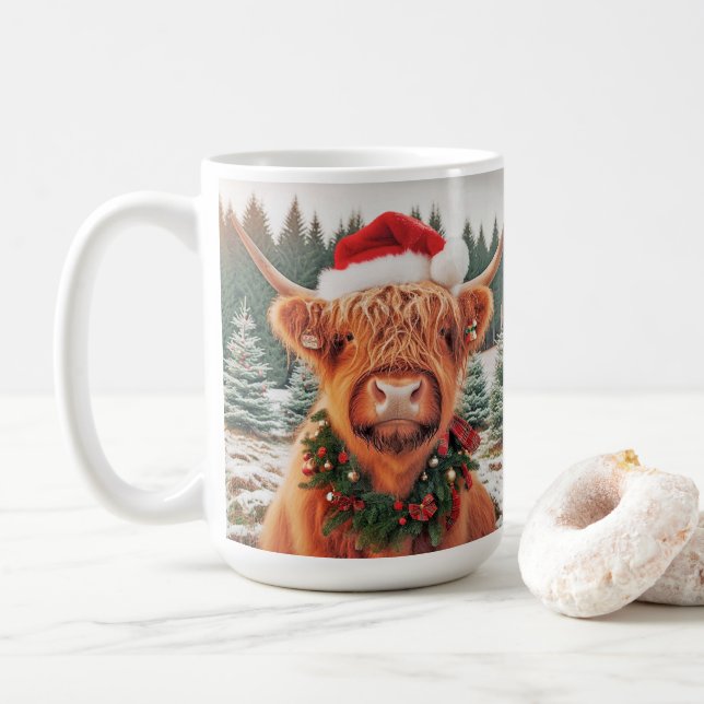 Highland Cow Christmas Mug (With Donut)