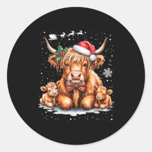 Highland Cow Christmas Outfit Idea Women Xmas High Classic Round Sticker