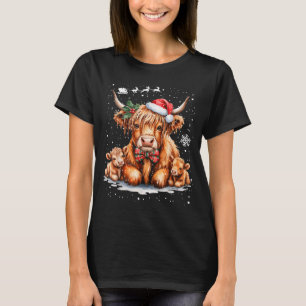Highland Cow Christmas Outfit Idea Women Xmas High T-Shirt