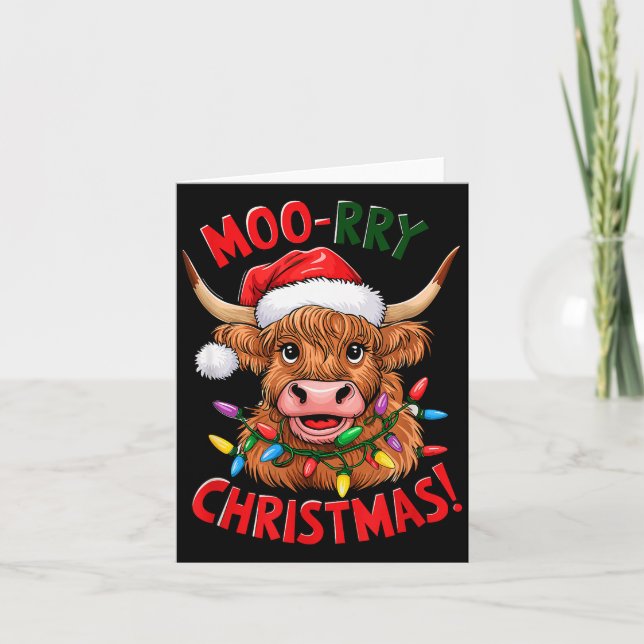 Highland Cow Christmas Pajama Moo Rry Cow Lover  Card (Front)